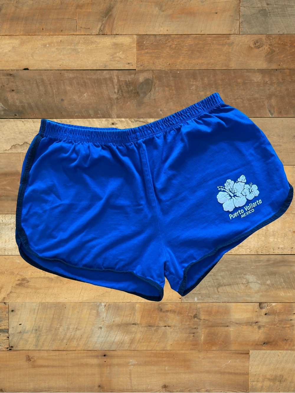Puerto Vallarta Mexico Dolphin Hem Running Shorts Blue Vintage Style Fits Medium